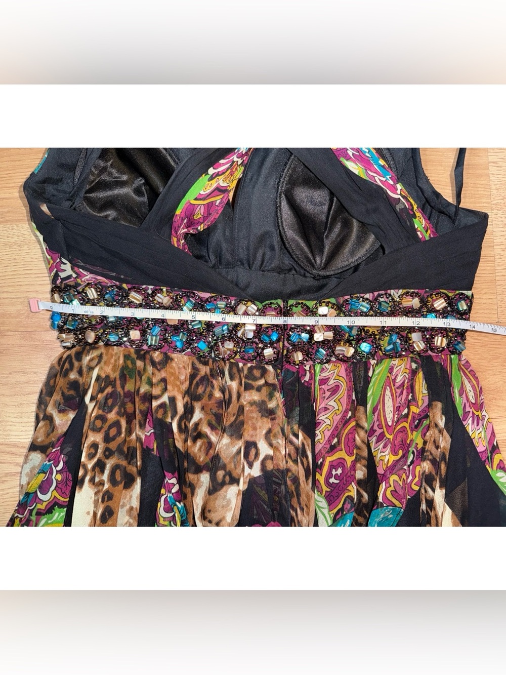 JOVANI 100% Silk Beaded Animal Print Handkerchief Hem Maxi Dress - Picture 10 of 10